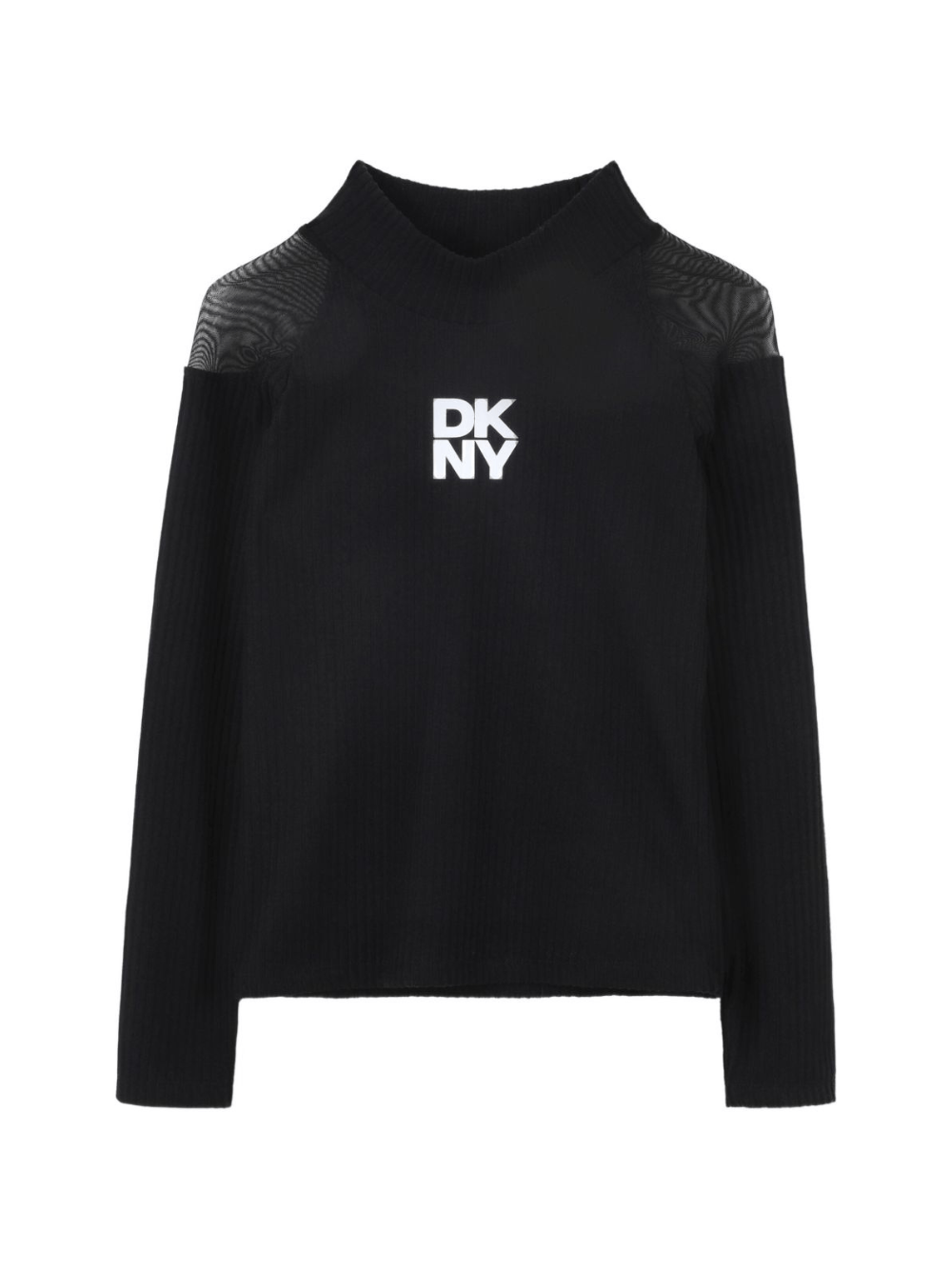 T-shirt per bambina DKNY Kids nera con dettaglio con inserti semitrasparenti - Rubino Kids