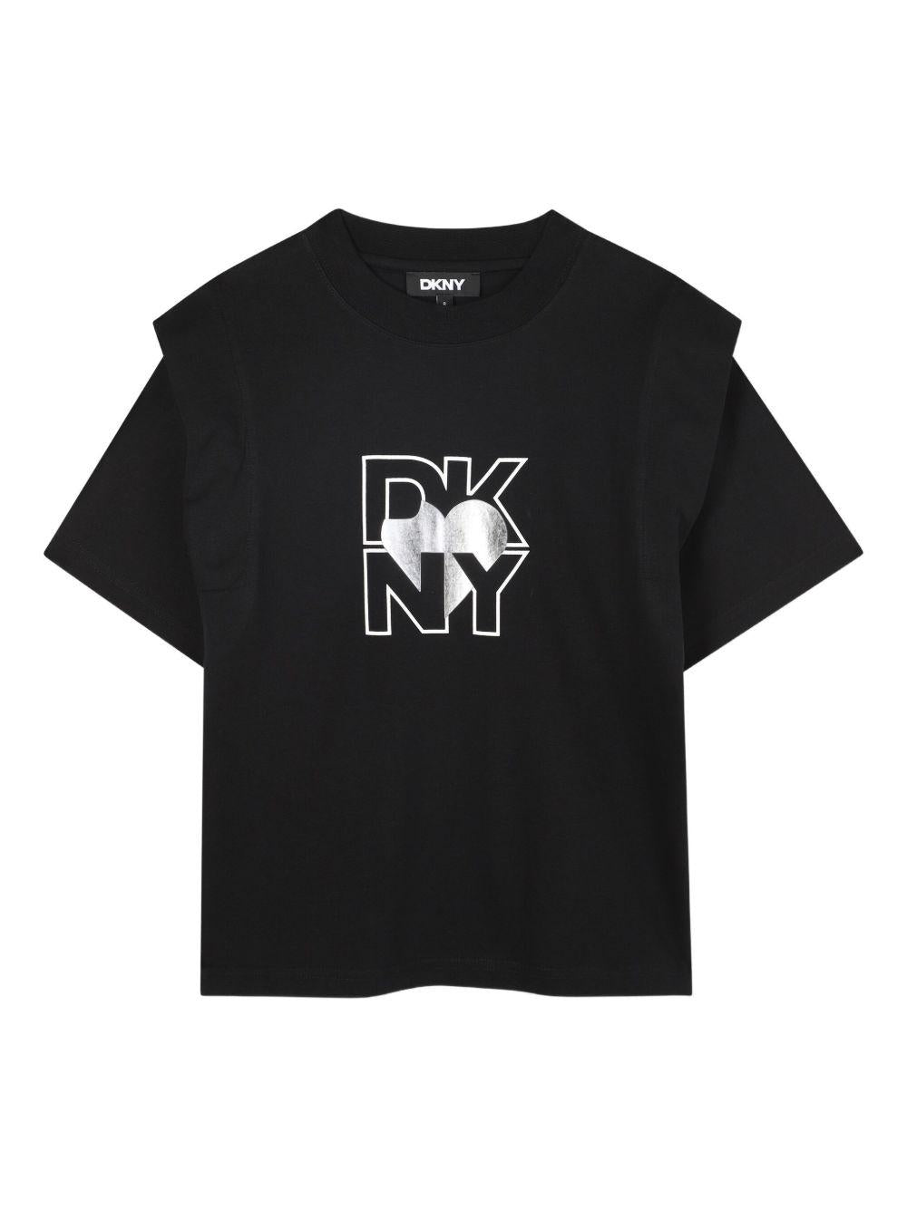 T-shirt per bambina DKNY Kids nera con logo - Rubino Kids