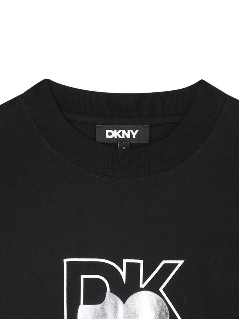 T-shirt per bambina DKNY Kids nera con logo - Rubino Kids