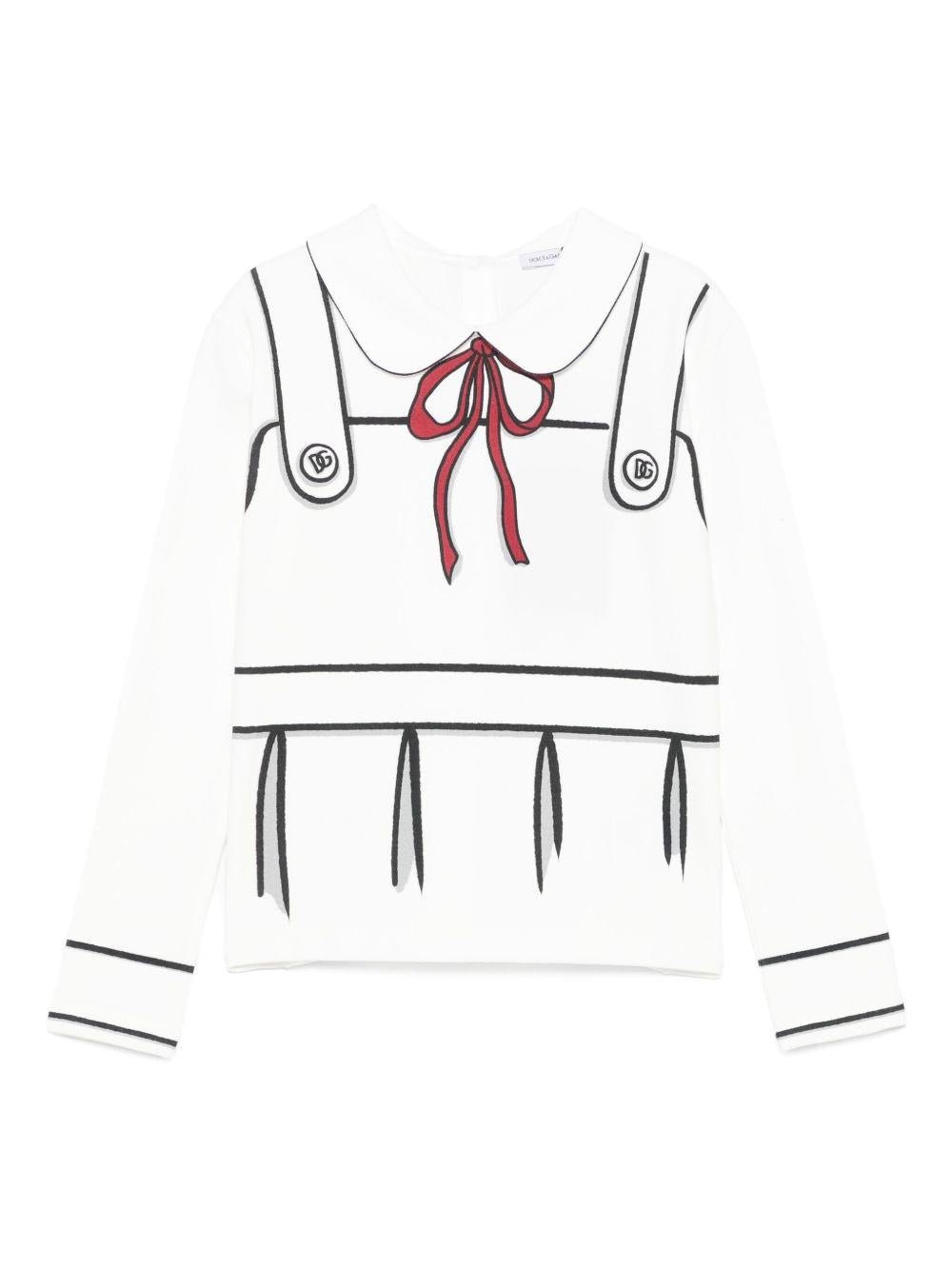 T-shirt per bambina Dolce & Gabbana Kids bianca con stampa a trompe l'oeil - Rubino Kids