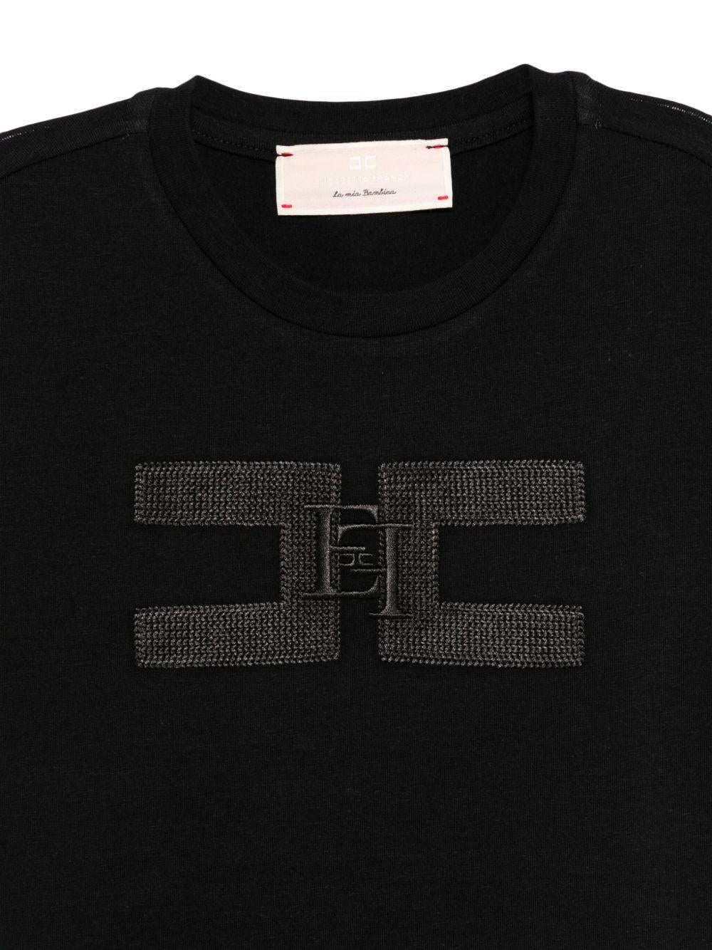 T-shirt per bambina Elisabetta Franchi La Mia Bambina nero in cotone con logo - Rubino Kids