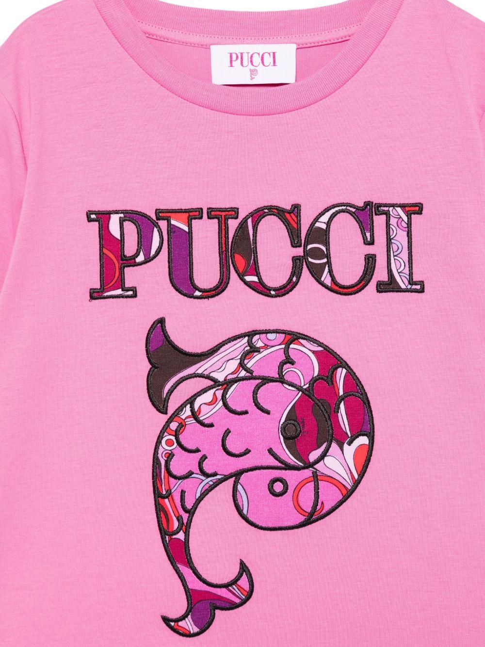 T-shirt per bambina Emilio Pucci Junior rosa con logo sul davanti - Rubino Kids