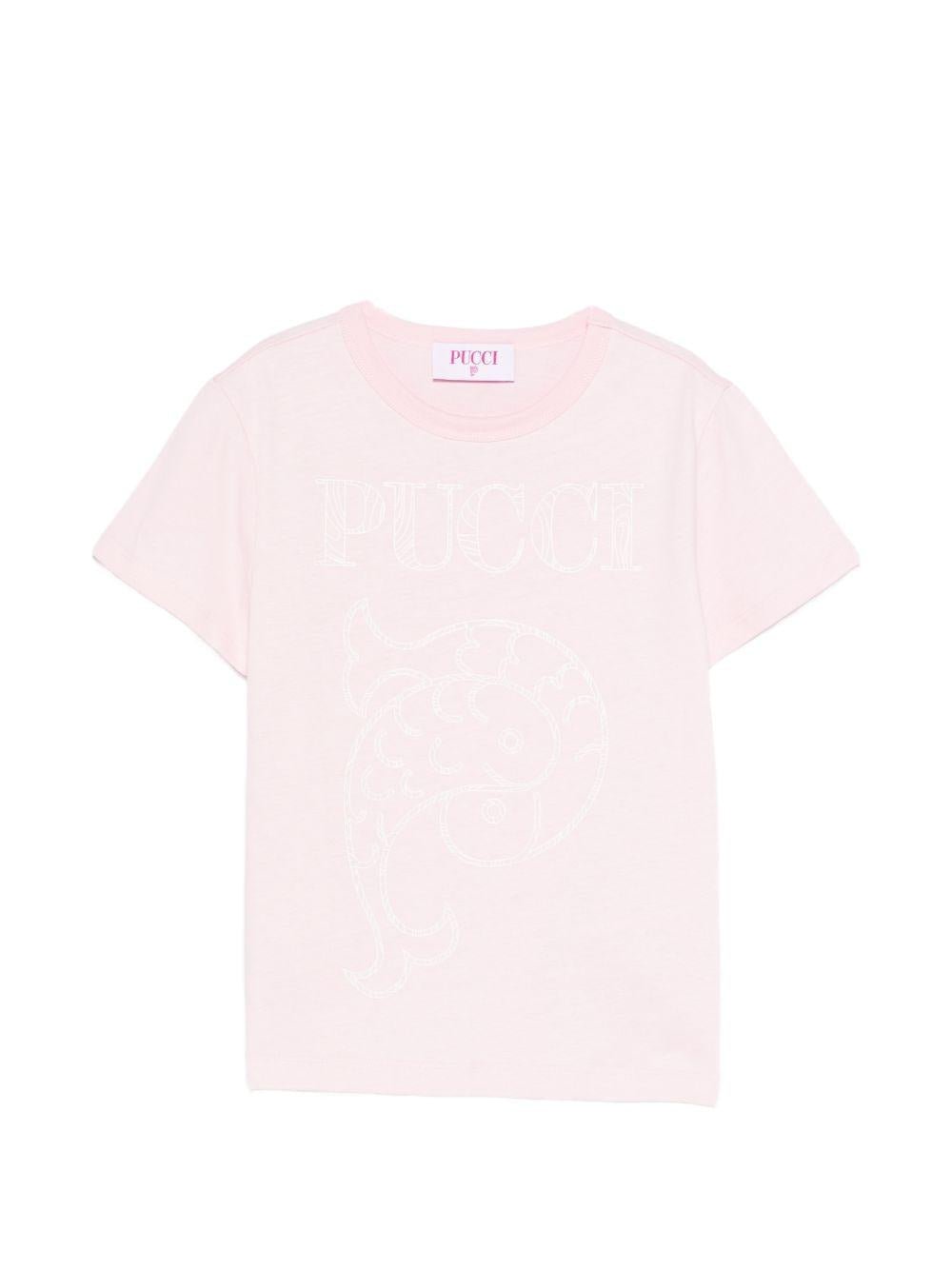 T-shirt per bambina Emilio Pucci Junior rosa con stampa grafica - Rubino Kids