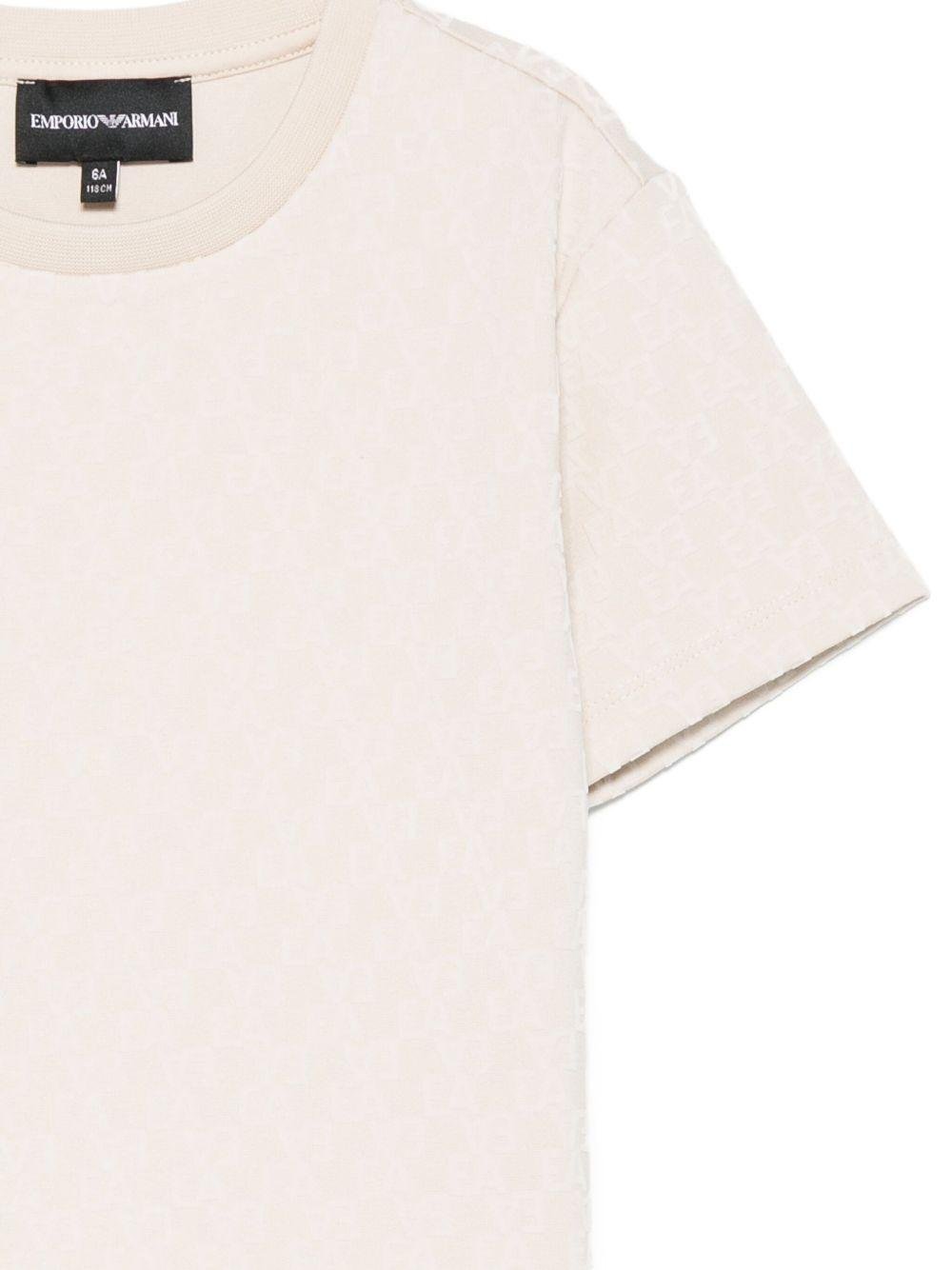 T-shirt per bambina Emporio Armani Kids beige con finitura in rilievo - Rubino Kids