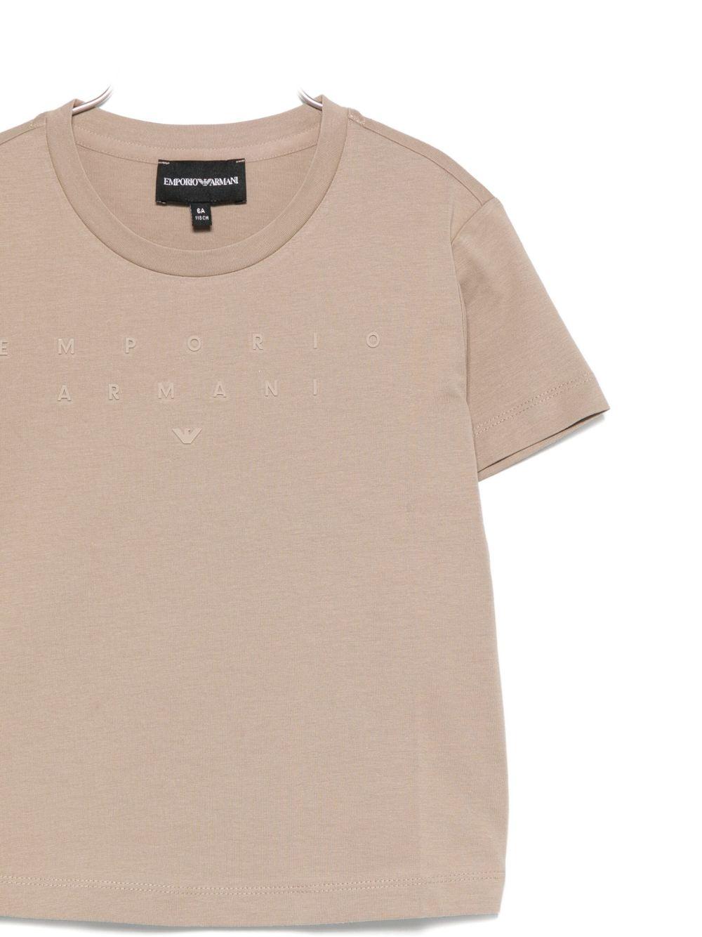 T-shirt per bambina Emporio Armani Kids beige con logo applicato - Rubino Kids