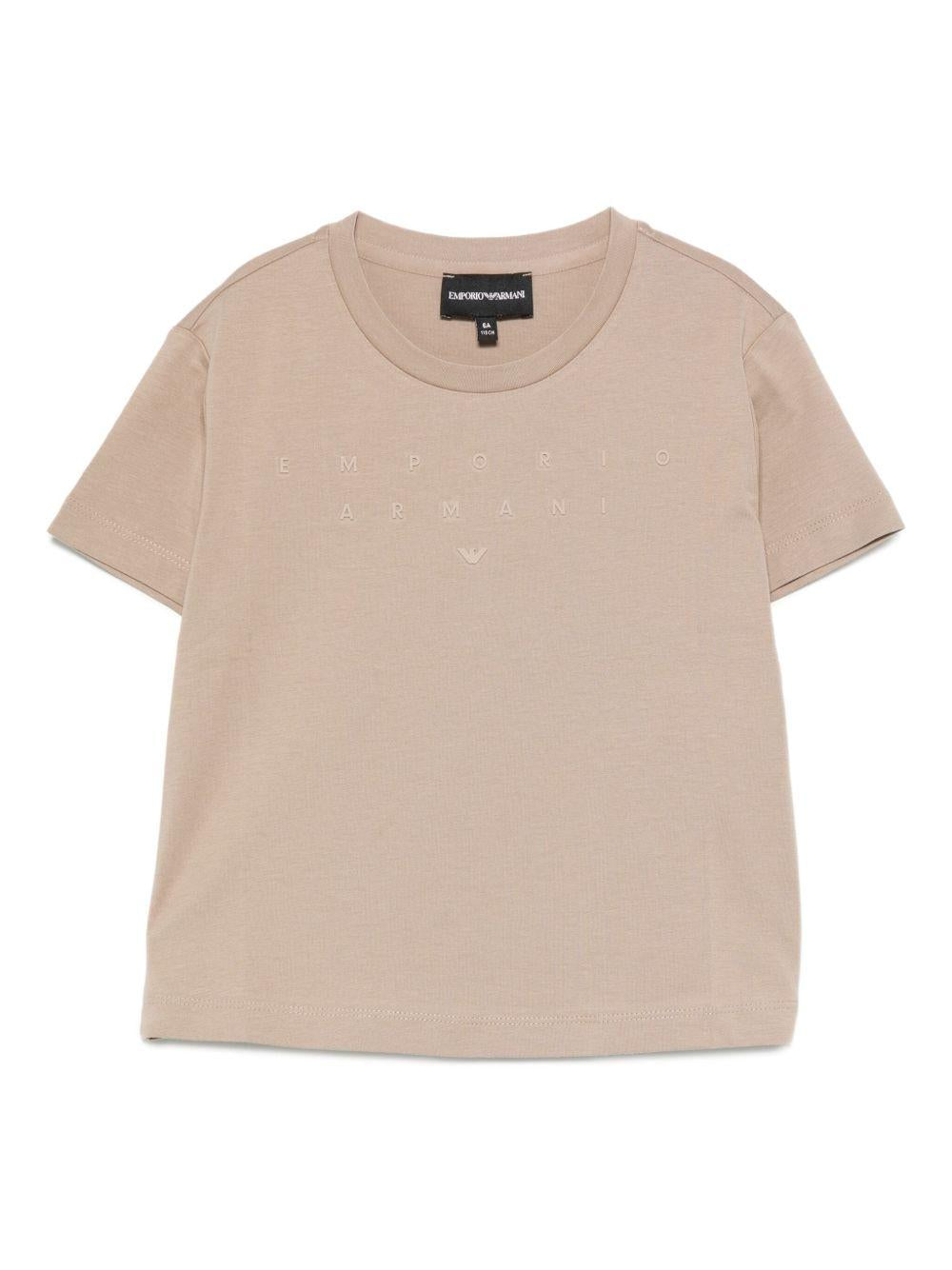 T-shirt per bambina Emporio Armani Kids beige con logo applicato - Rubino Kids