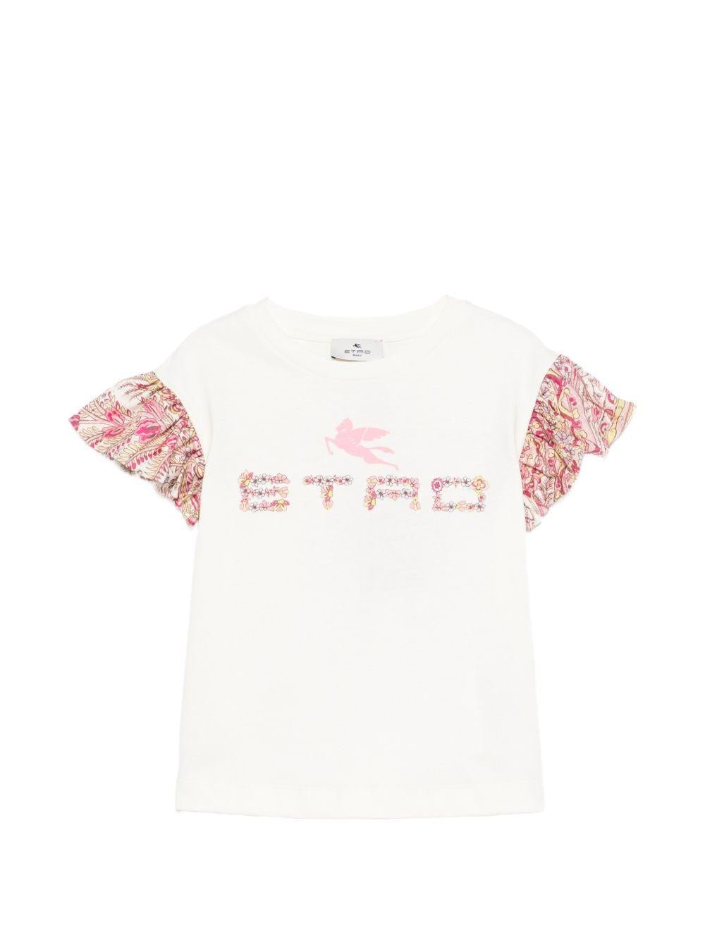 T-shirt per bambina Etro Kids beige con stampa floreale - Rubino Kids