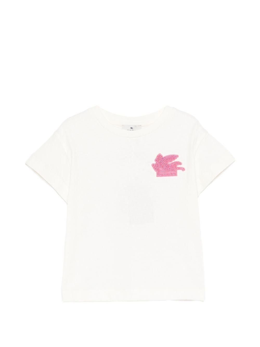 T-shirt per bambina Etro Kids bianca con applicazione sul petto - Rubino Kids