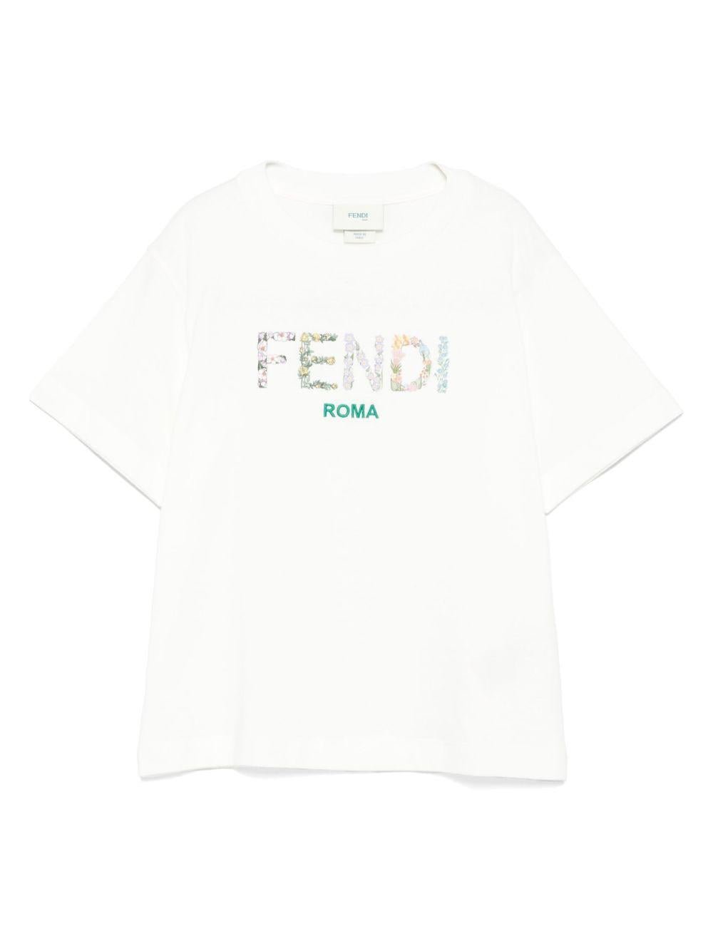 T-shirt per bambina Fendi Kids bianca con logo - Rubino Kids