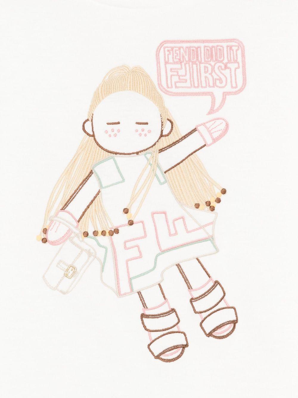 T-shirt per bambina Fendi Kids bianca con motivo bambola - Rubino Kids