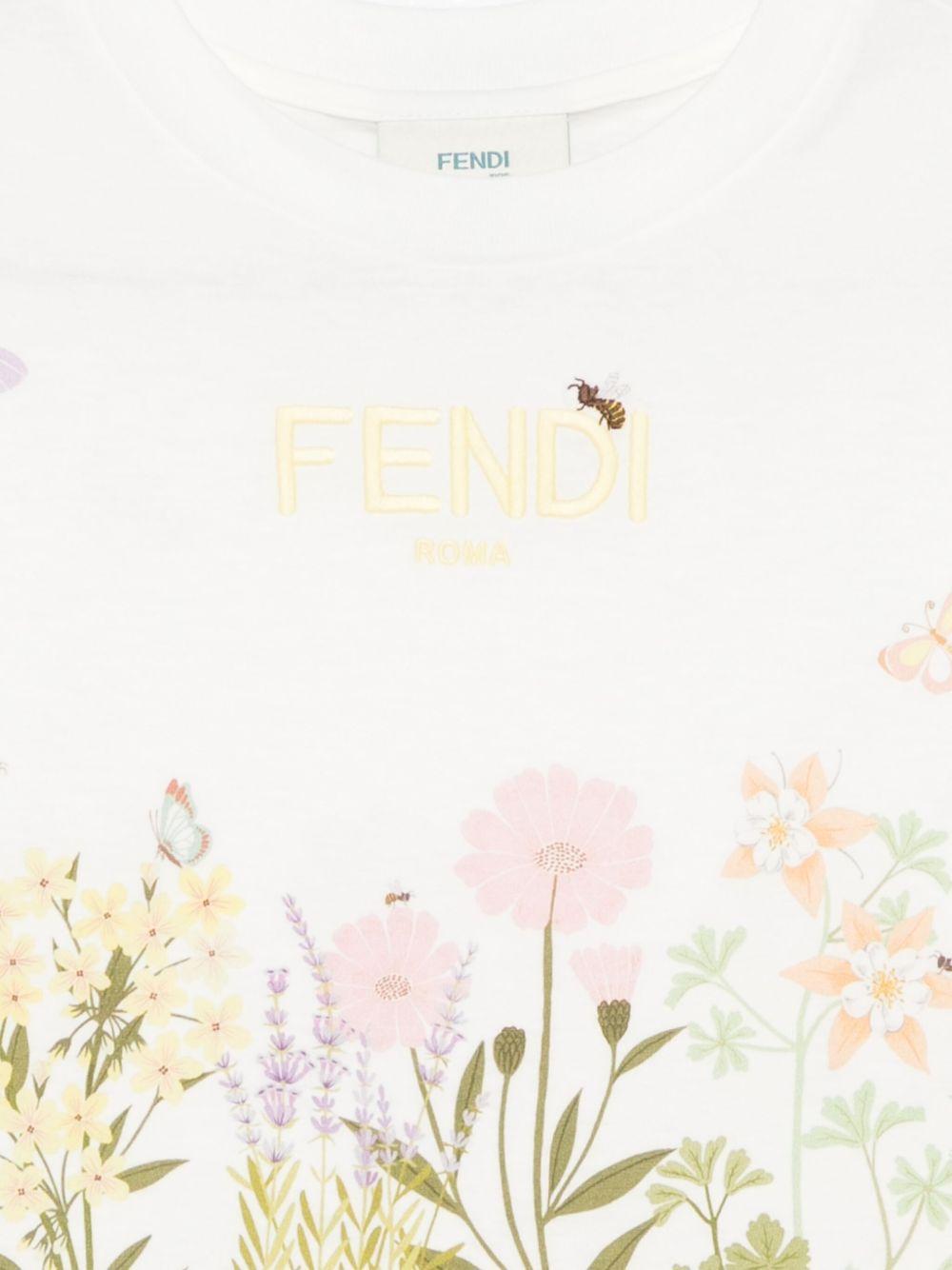 T-shirt per bambina Fendi Kids bianco con logo - Rubino Kids