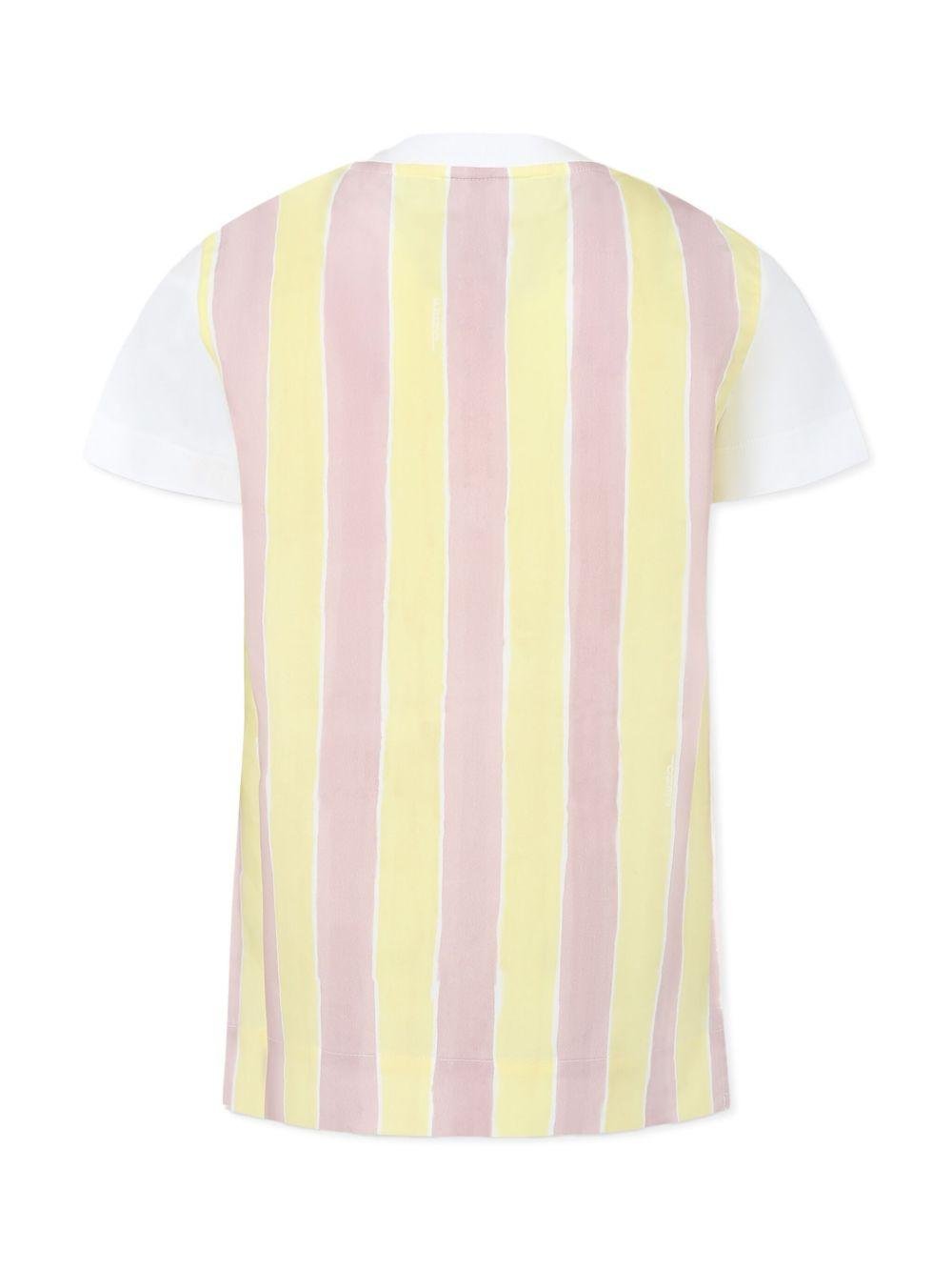 T-shirt per bambina Fendi Kids bianco con logo sul davanti e righe verticali sul retro - Rubino Kids