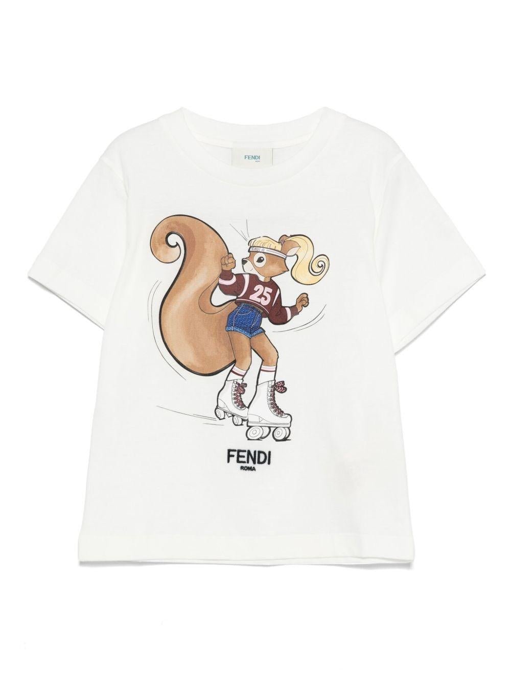T-shirt per bambina Fendi Kids bianco con stampa grafica FENDI