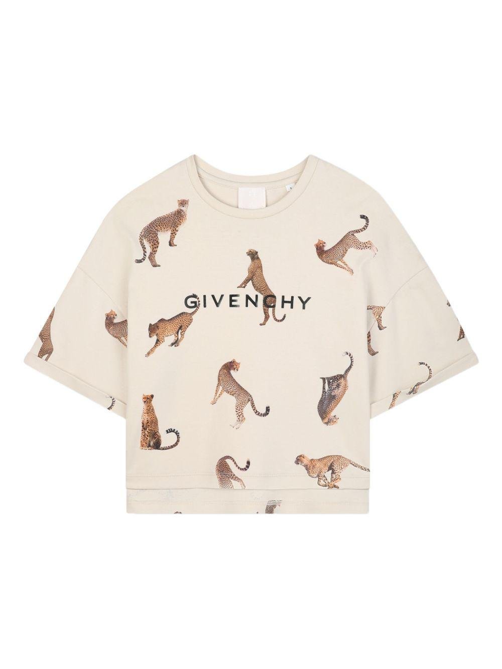 T-shirt per bambina Givenchy Kids beige con stampa leopardi - Rubino Kids