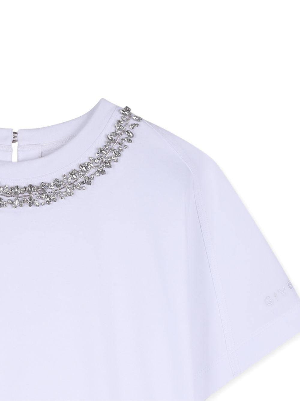 T-shirt per bambina Givenchy Kids bianca con decorazione a perline - Rubino Kids