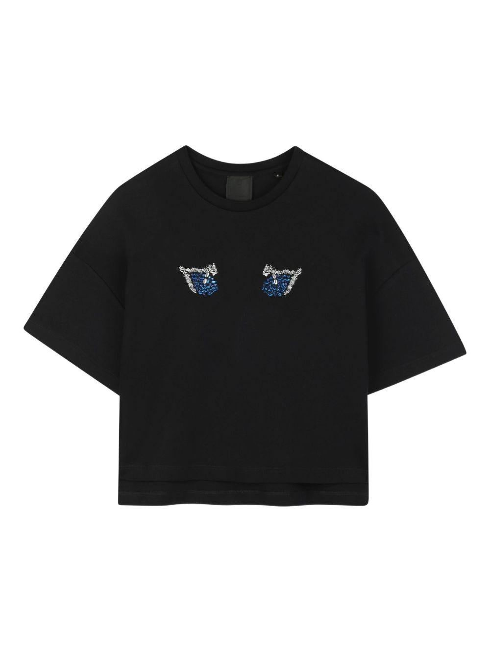 T-shirt per bambina Givenchy Kids nera con decorazione a perline - Rubino Kids