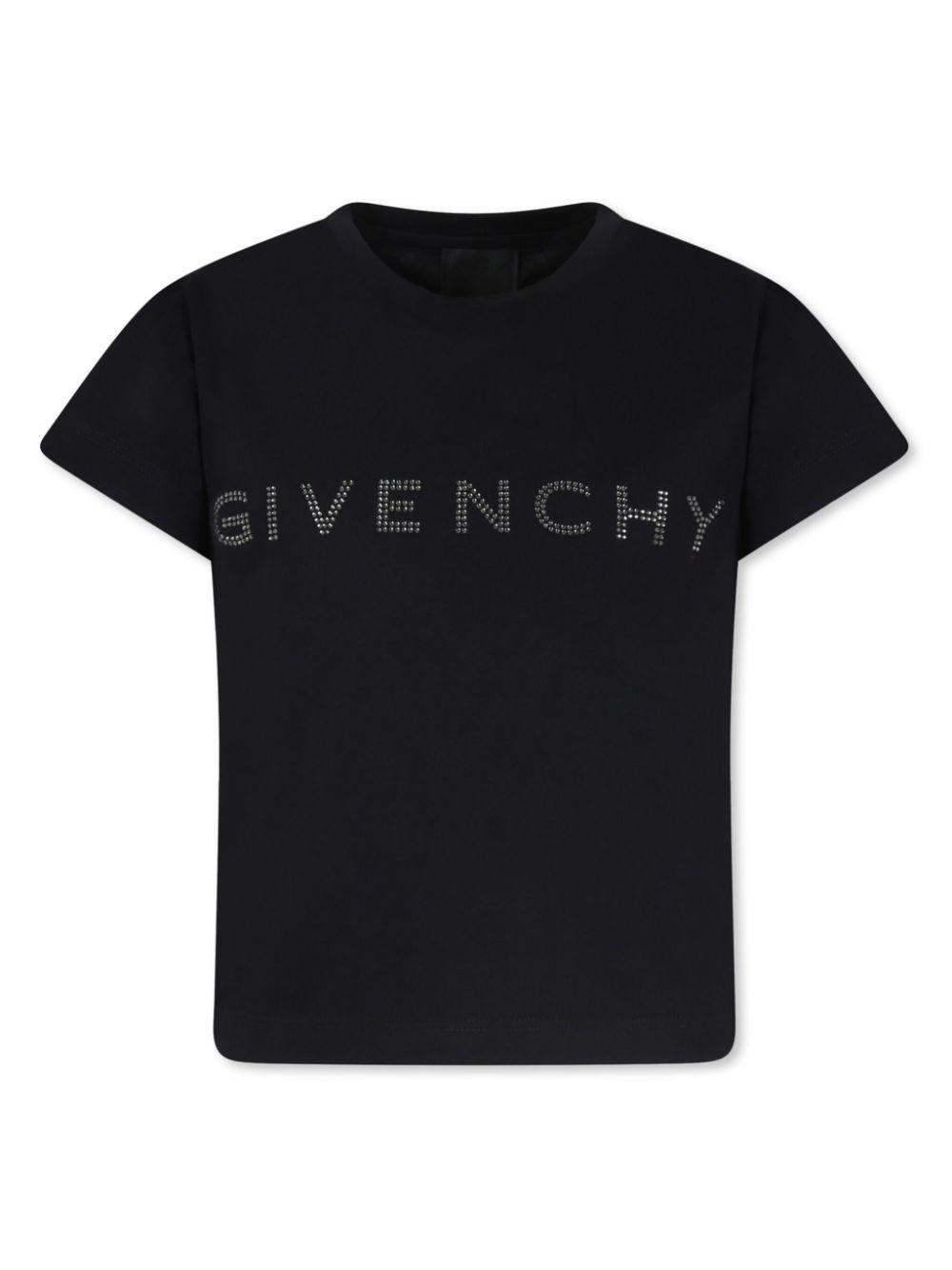 T-shirt per bambina Givenchy Kids nero con logo sul davanti - Rubino Kids