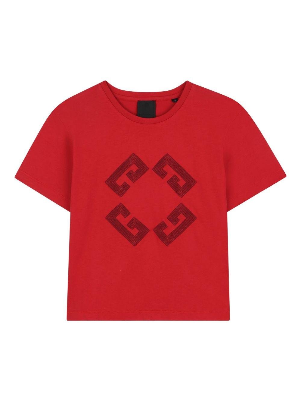 T-shirt per bambina Givenchy Kids rosso con ricamo logo - Rubino Kids