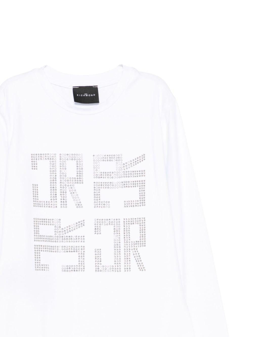 T-shirt per bambina John Richmond Junior bianco con decorazione con strass - Rubino Kids