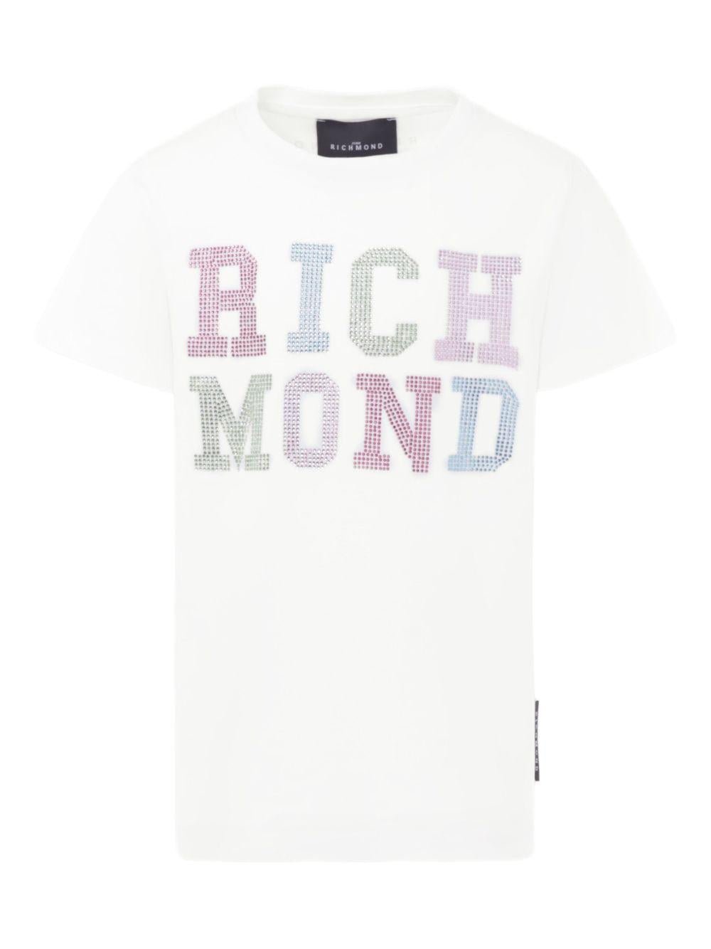 T-shirt per bambina John Richmond Junior bianco con logo e orlo dritto - Rubino Kids