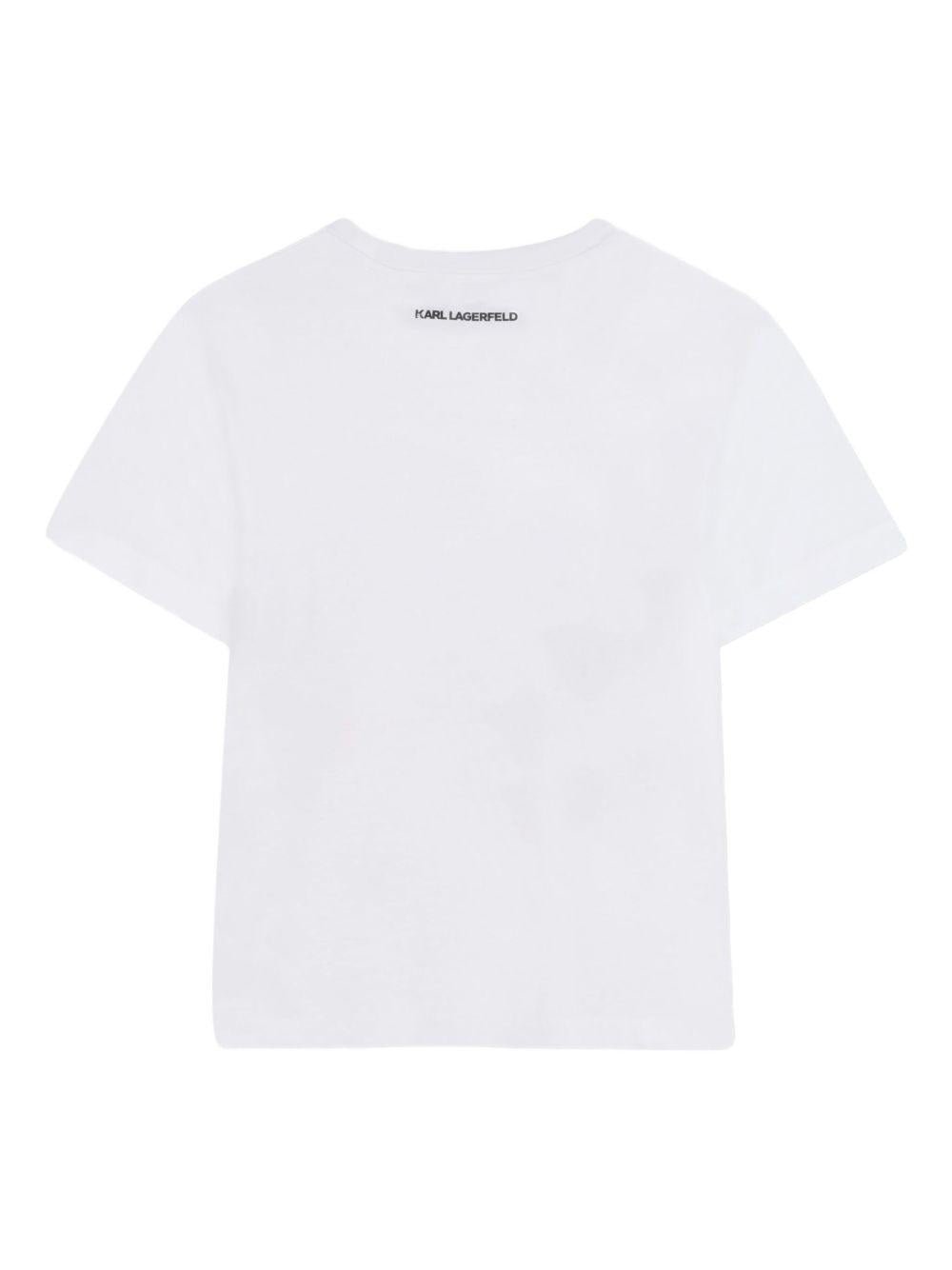 T-shirt per bambina Karl Lagerfeld bianca con stampa Ikon - Rubino Kids