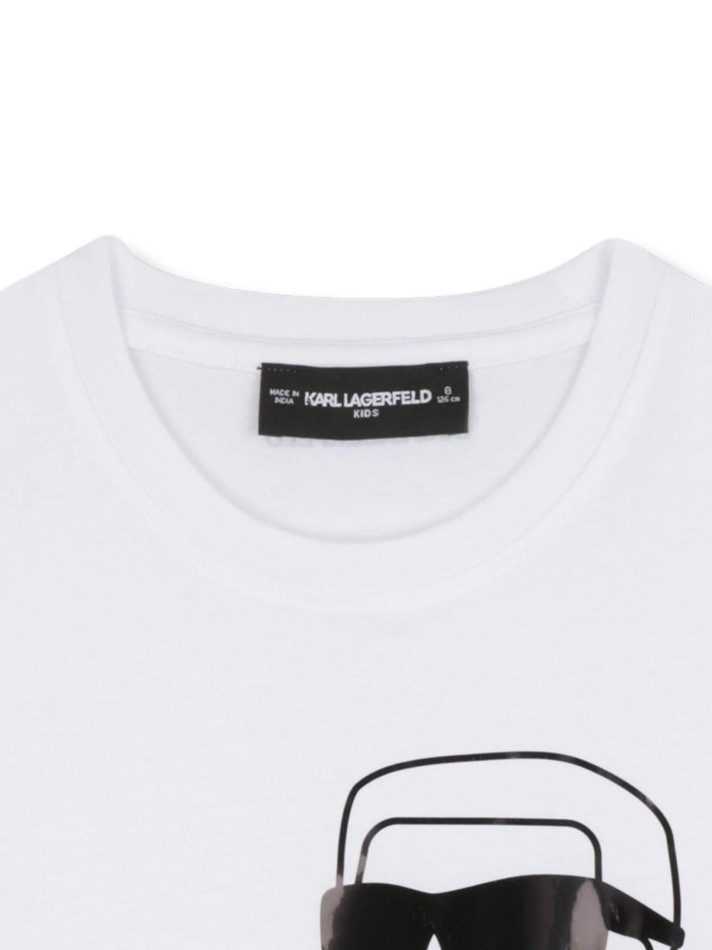 T-shirt per bambina Karl Lagerfeld bianca con stampa Ikon - Rubino Kids