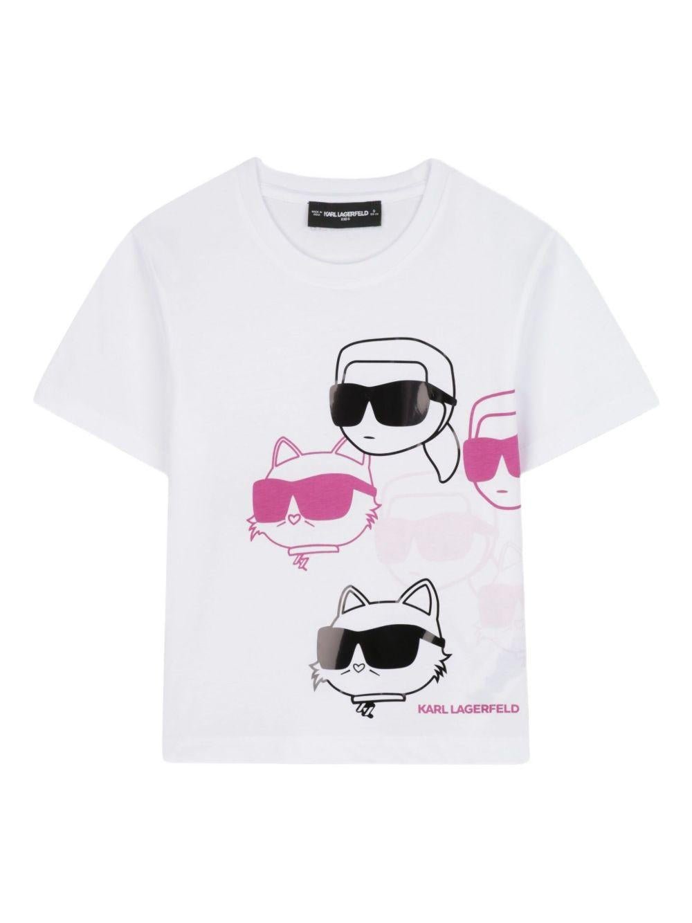 T-shirt per bambina Karl Lagerfeld bianca con stampa Ikon - Rubino Kids