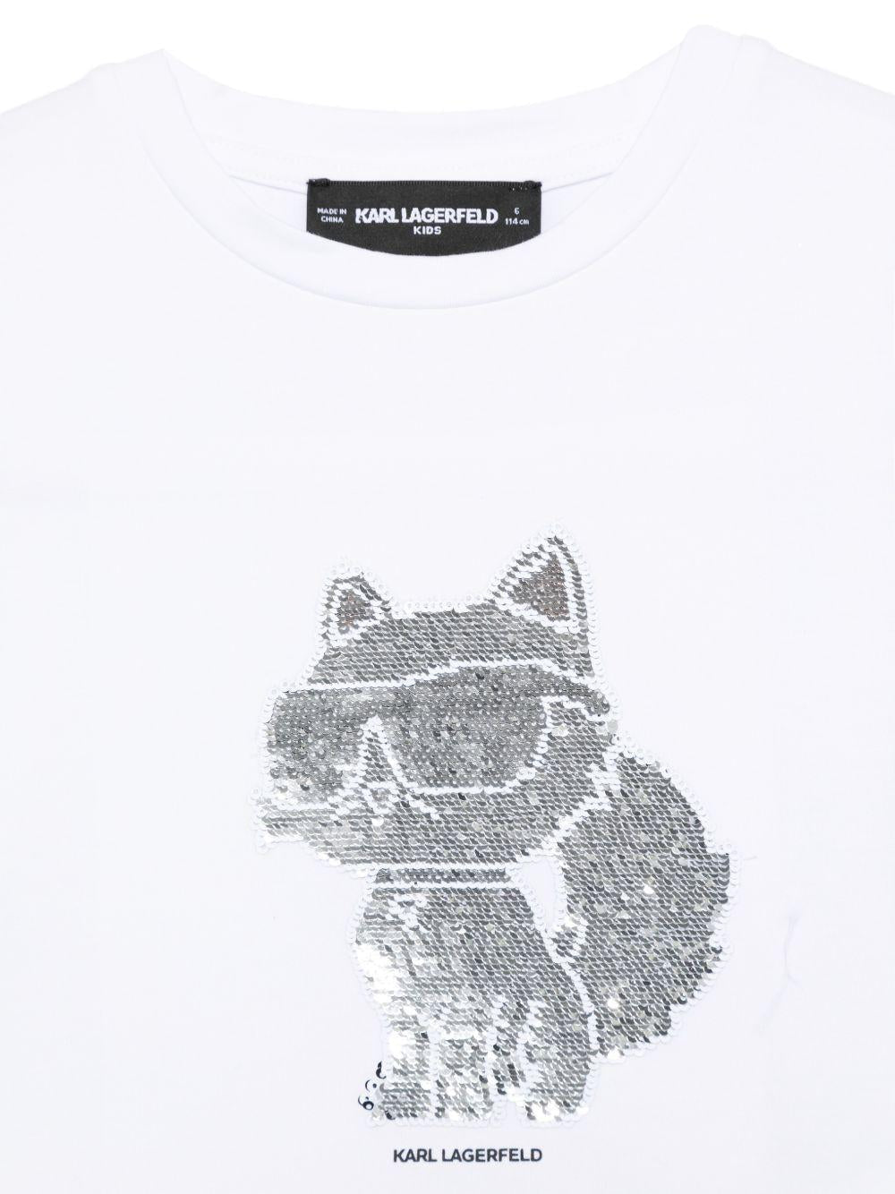 T-shirt per bambina Karl Lagerfeld Kids bianca con dettaglio in paillettes - Rubino Kids