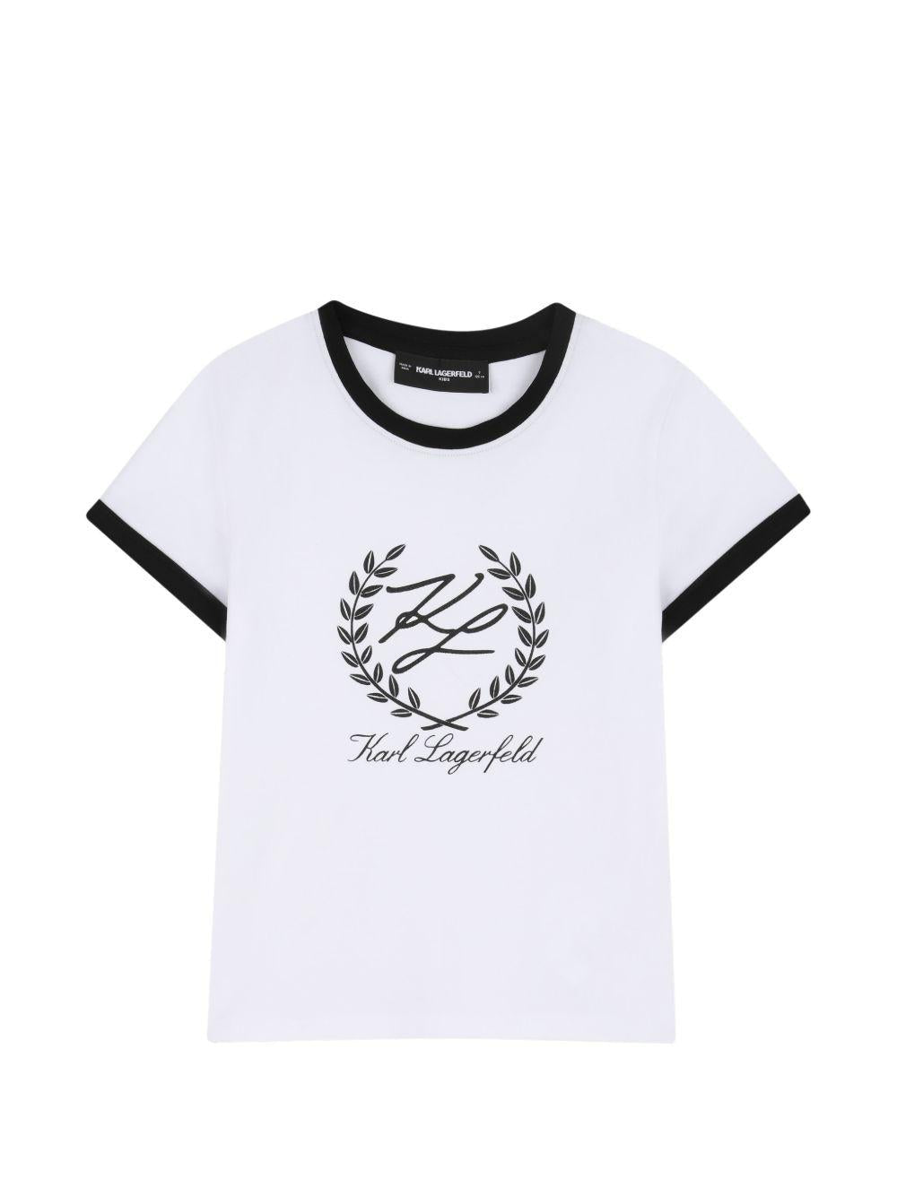 T-shirt per bambina Karl Lagerfeld Kids bianca con logo sul davanti - Rubino Kids