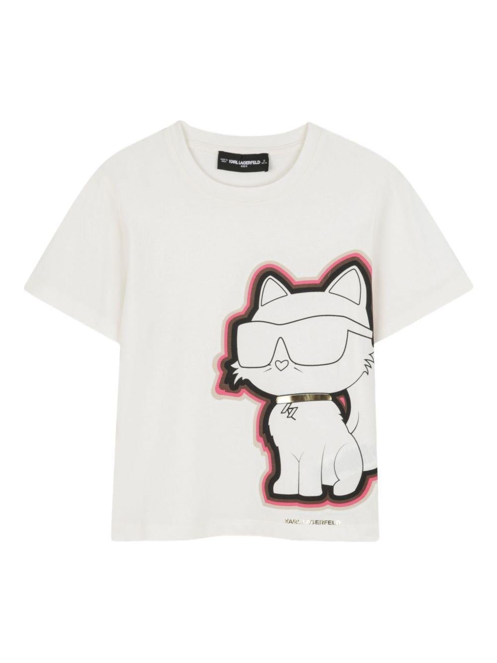 T-shirt per bambina Karl Lagerfeld Kids bianca con stampa Choupette - Rubino Kids