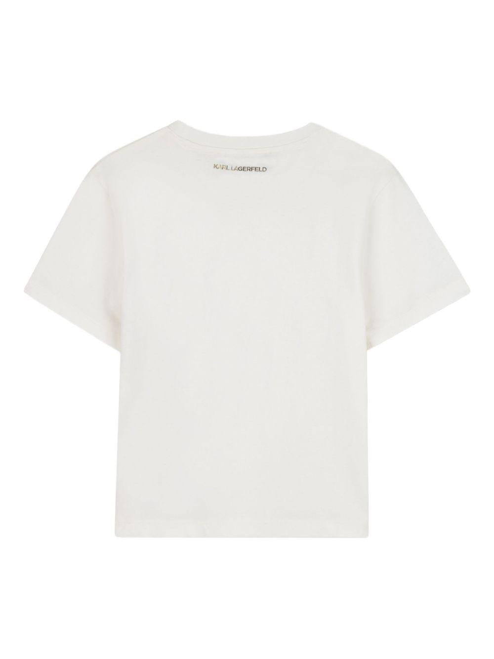 T-shirt per bambina Karl Lagerfeld Kids bianca con stampa Choupette - Rubino Kids