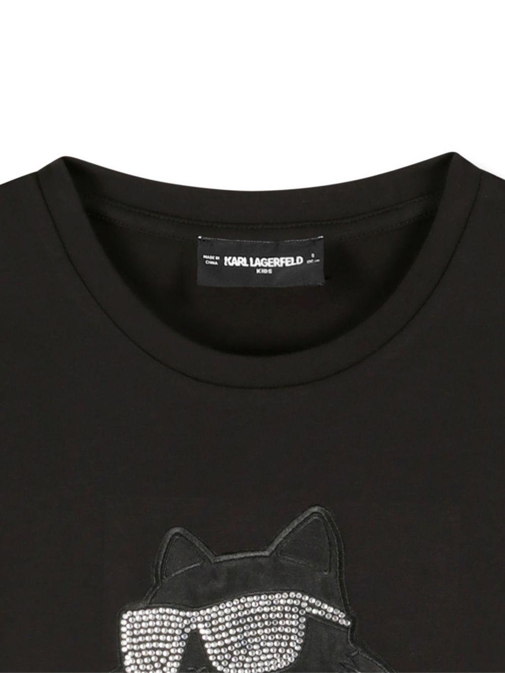 T-shirt per bambina Karl Lagerfeld Kids nero con stampa grafica con strass - Rubino Kids