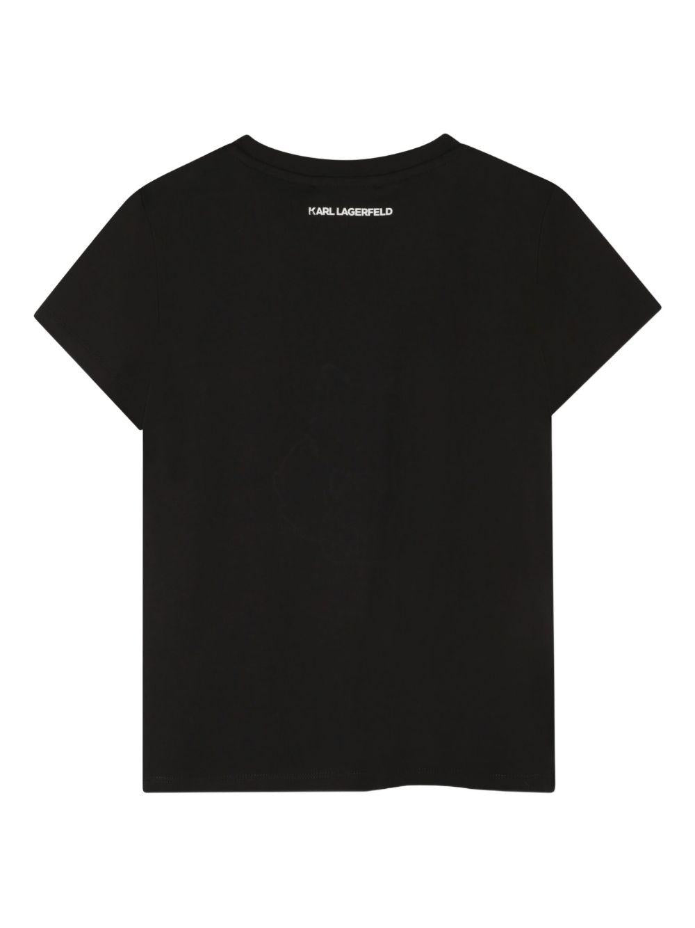 T-shirt per bambina Karl Lagerfeld Kids nero con stampa grafica con strass - Rubino Kids