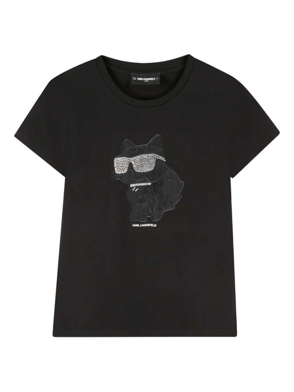 T-shirt per bambina Karl Lagerfeld Kids nero con stampa grafica con strass - Rubino Kids