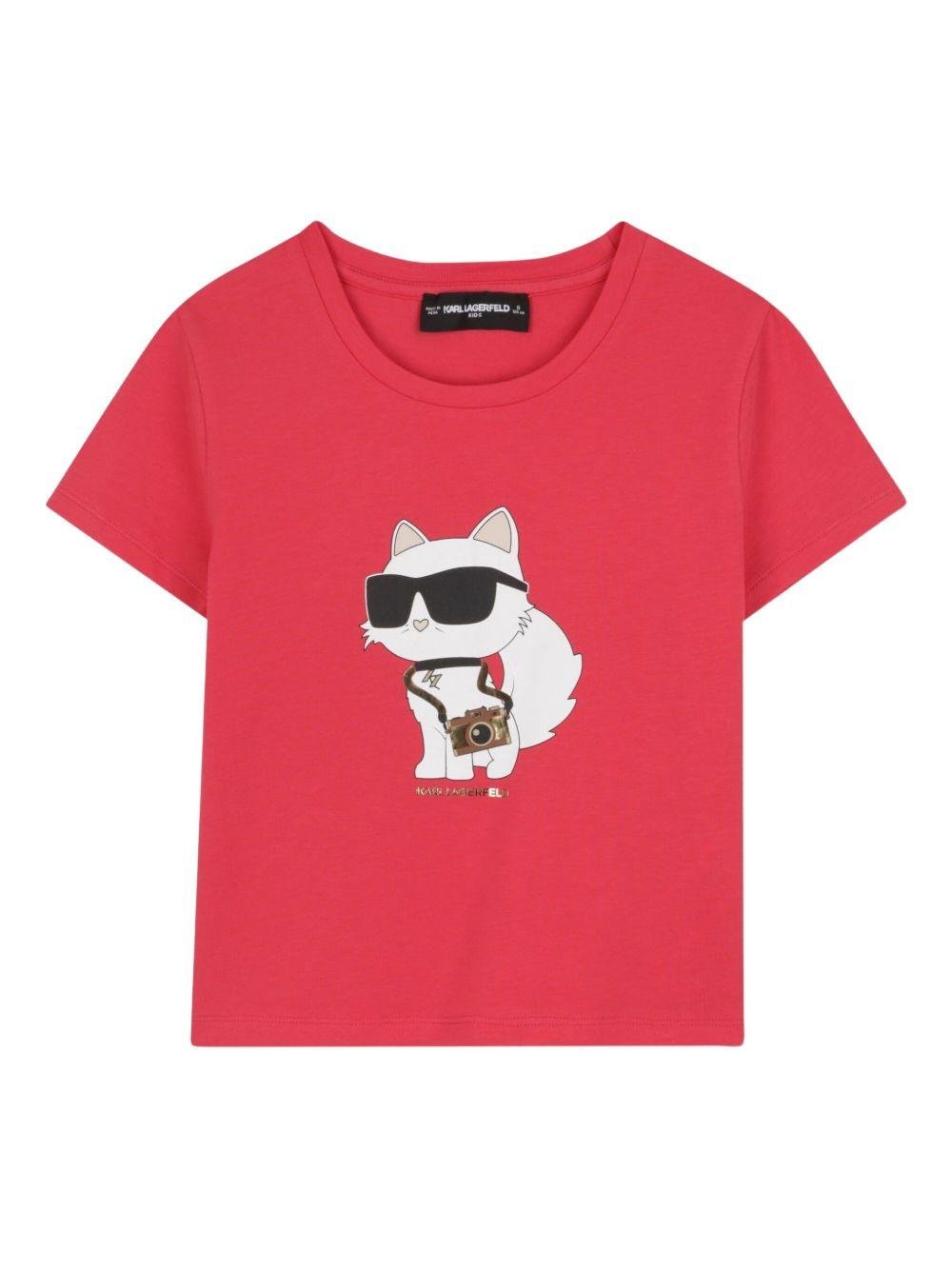 T-shirt per bambina Karl Lagerfeld Kids rossa con stampa Choupette - Rubino Kids