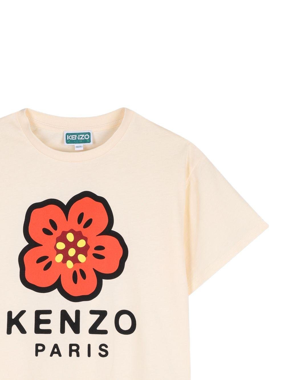 T-shirt per bambina Kenzo Kids beige con stampa a fiori - Rubino Kids
