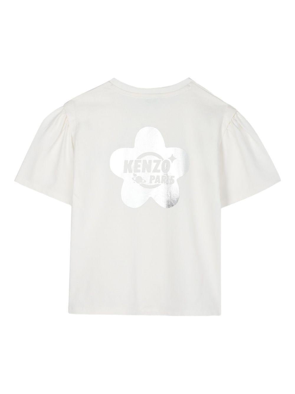 T-shirt per bambina Kenzo Kids bianco con maniche a palloncino - Rubino Kids