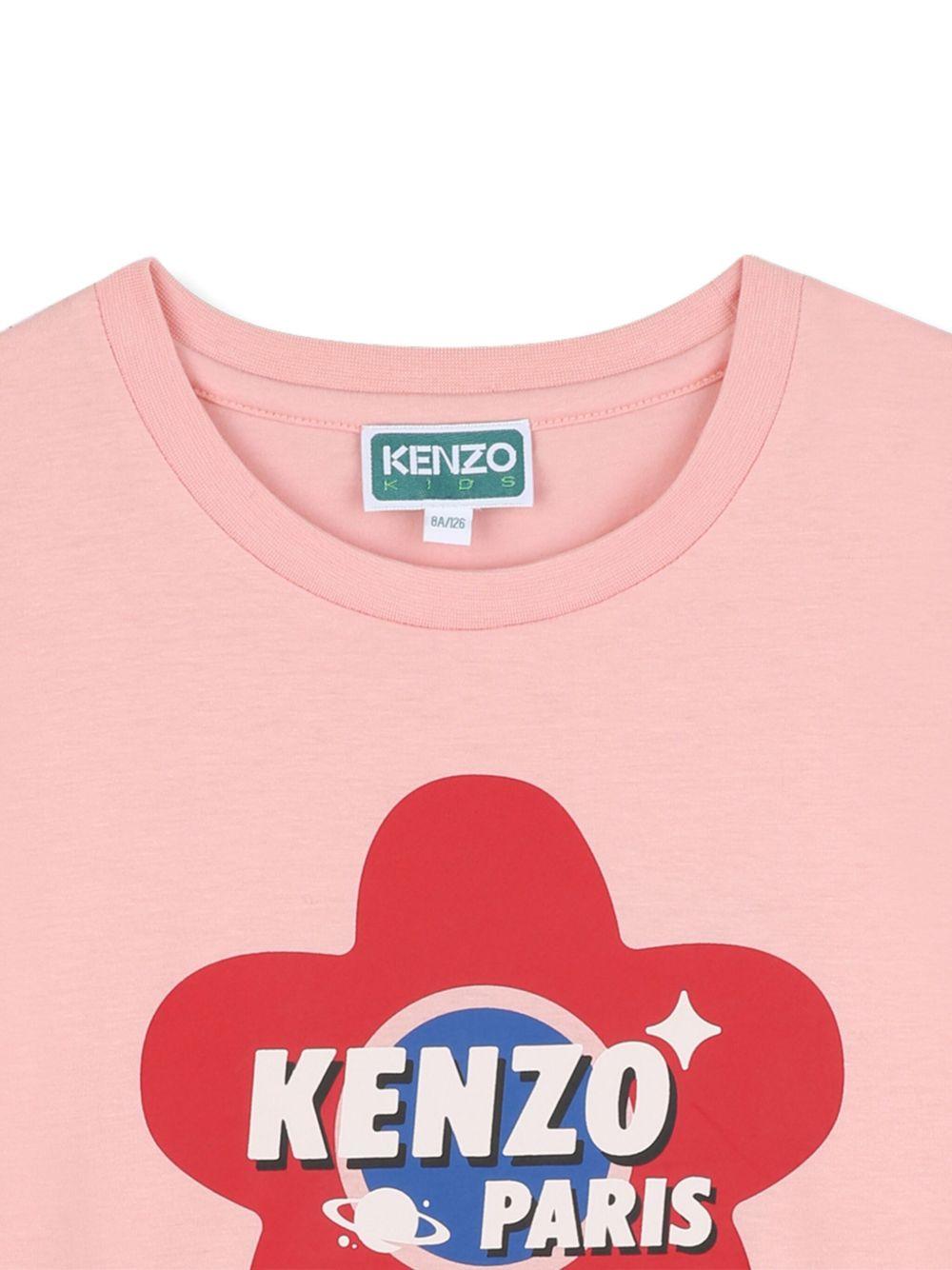 T-shirt per bambina Kenzo Kids rosa con logo sul davanti - Rubino Kids