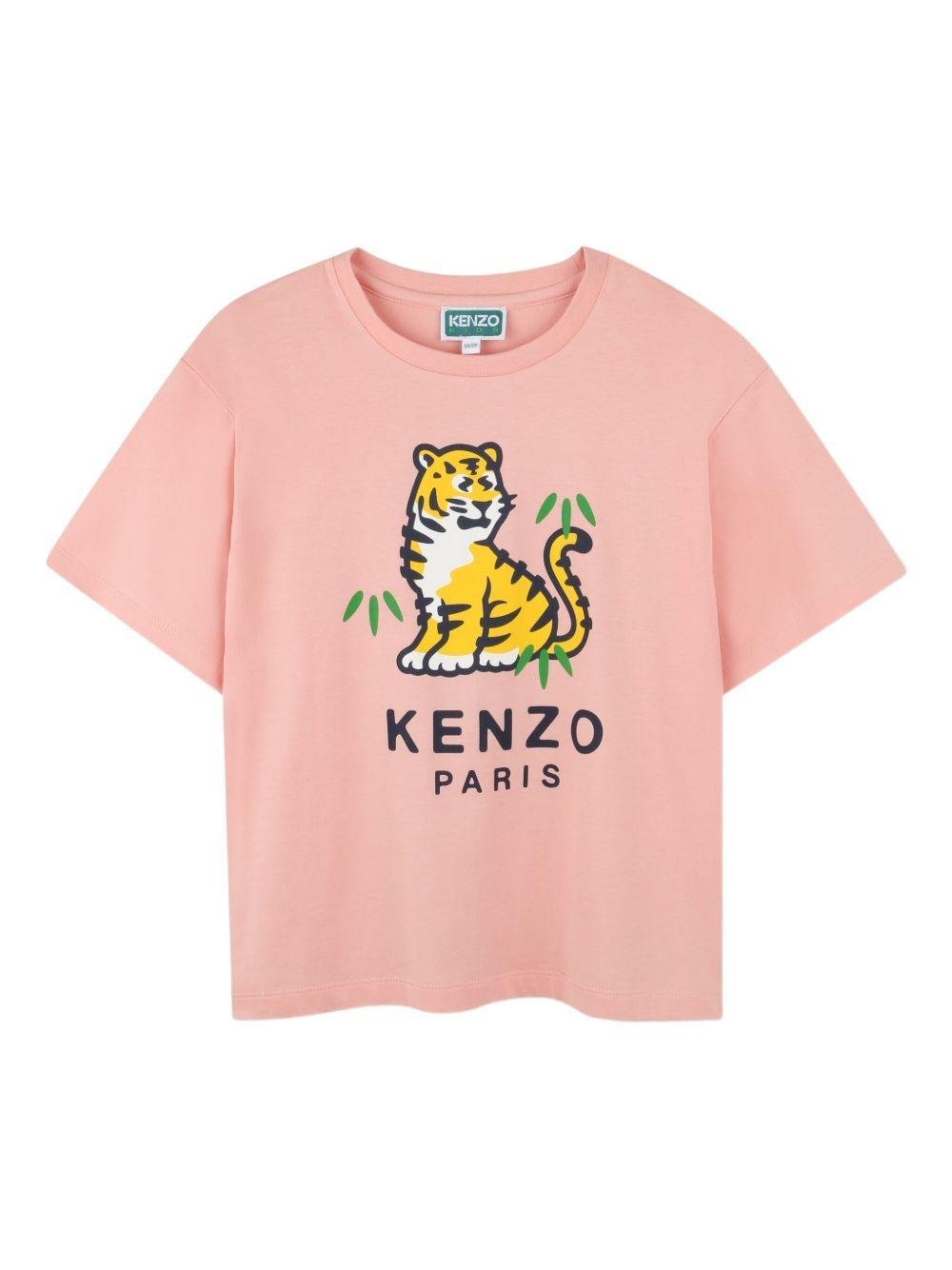 T-shirt per bambina Kenzo Kids rosa con stampa Tiger - Rubino Kids