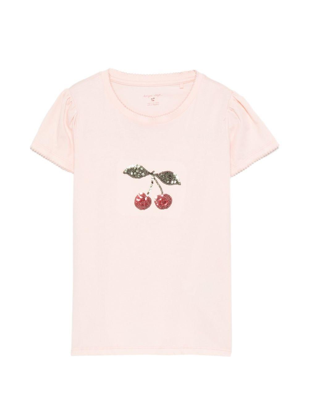 T-shirt per bambina Konges Slojd rosa con applicazione con paillettes - Rubino Kids