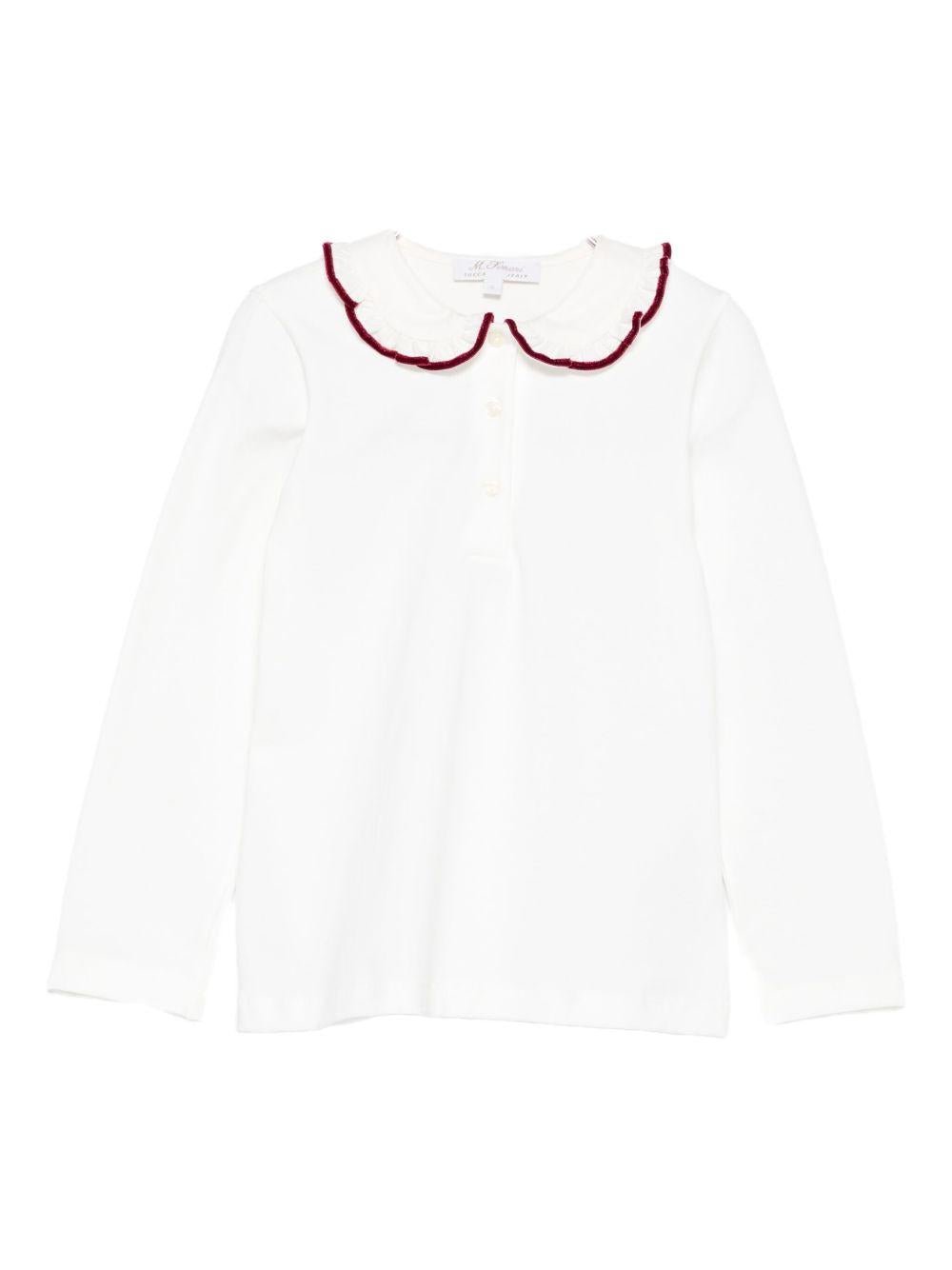 T-shirt per bambina Mariella Ferrari bianco con rifiniture bordeaux - Rubino Kids
