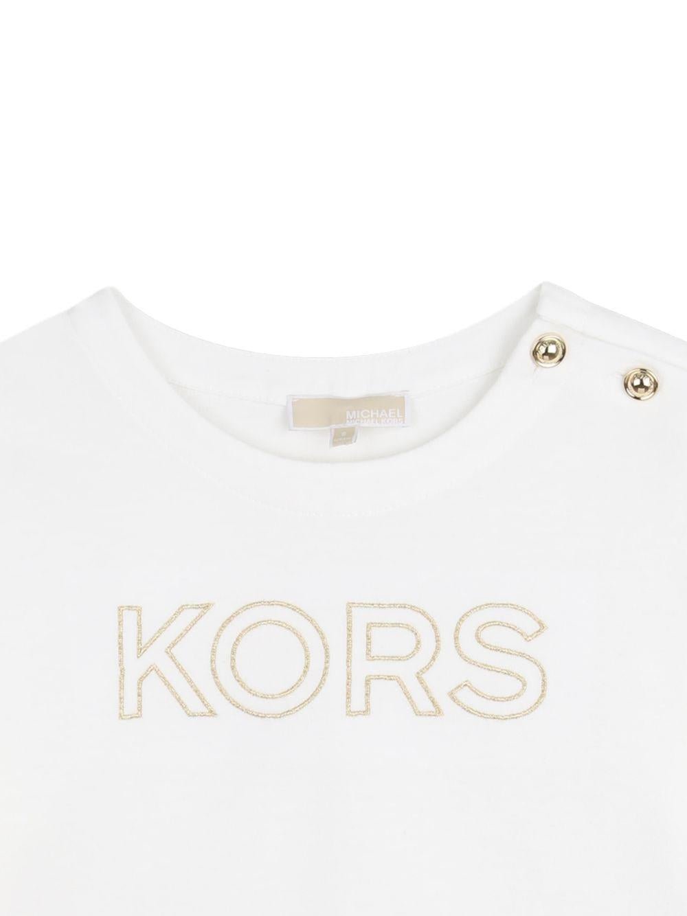 T-shirt per bambina Michael Kors Kids bianca con bottoni sulla spalla - Rubino Kids