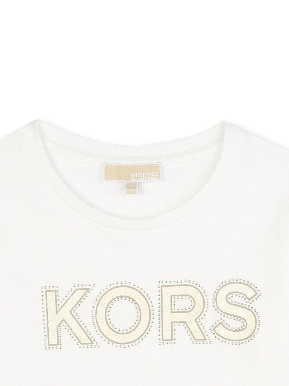 T-shirt per bambina Michael Kors Kids bianca con logo sul davanti - Rubino Kids