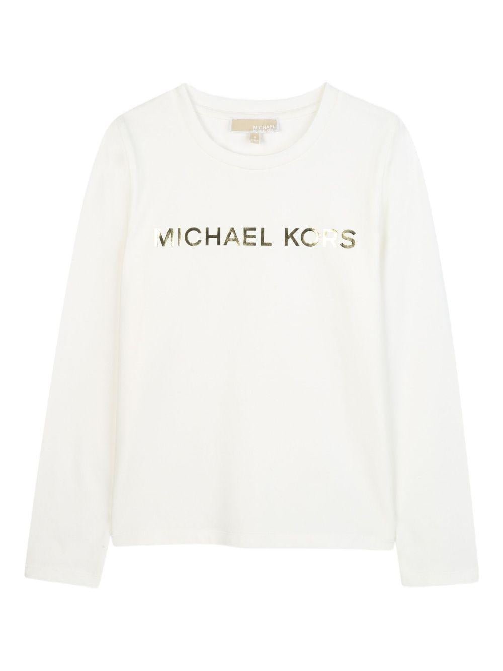 T-shirt per bambina Michael Kors Kids bianco con logo sul davanti - Rubino Kids