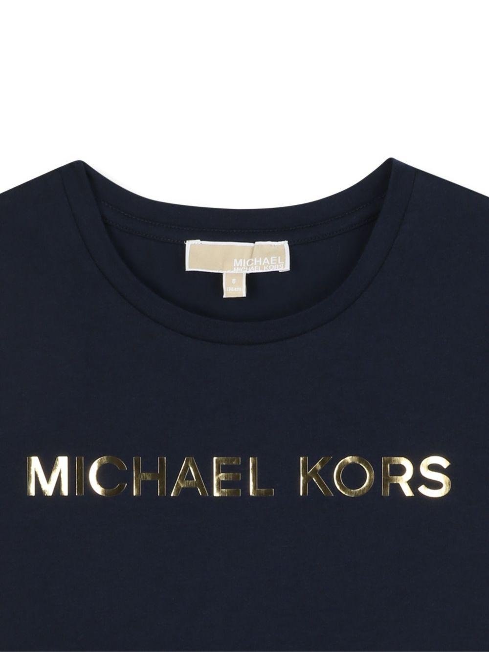 T-shirt per bambina Michael Kors Kids blu con logo dorato - Rubino Kids