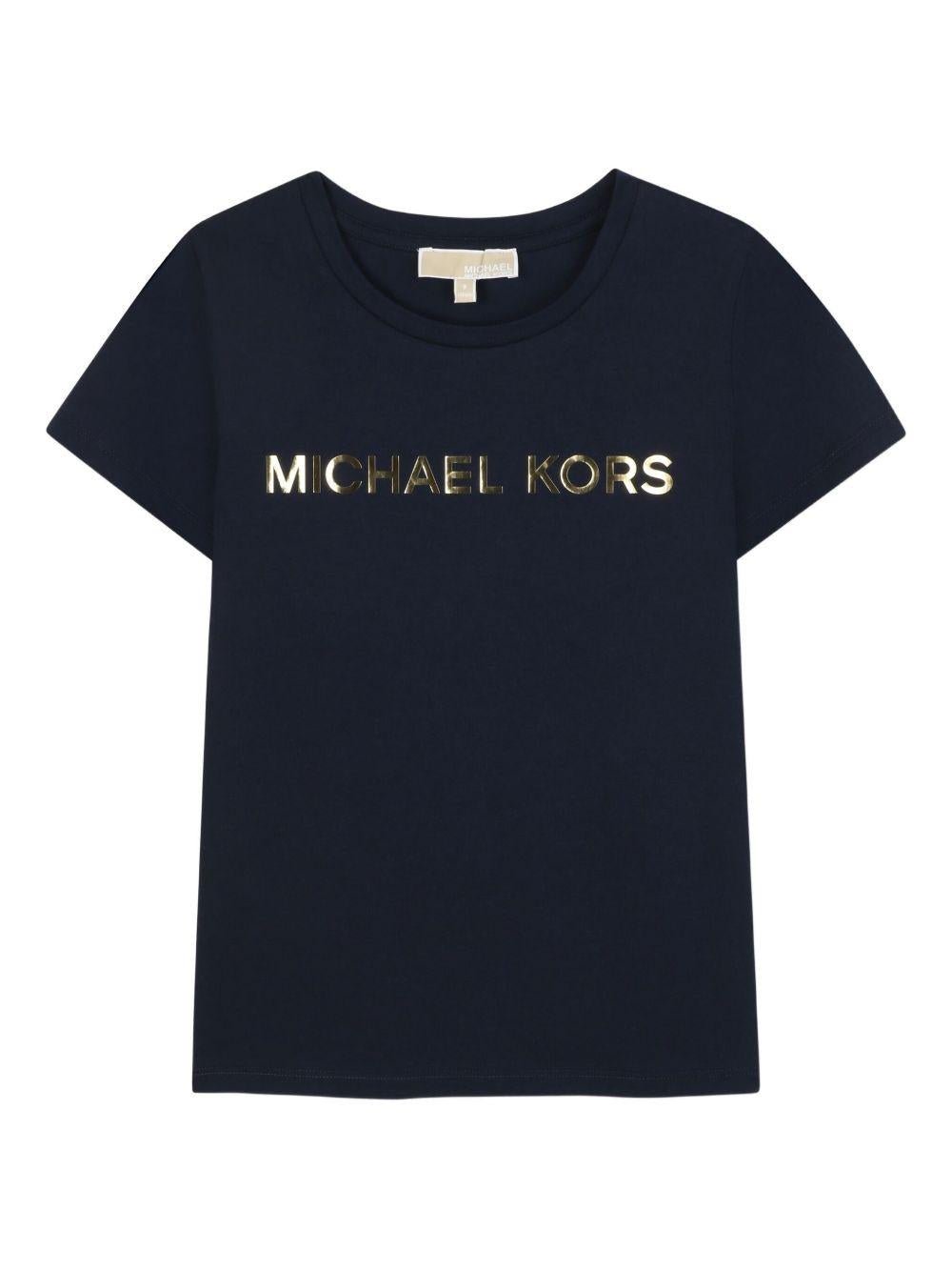 T-shirt per bambina Michael Kors Kids blu con logo dorato - Rubino Kids
