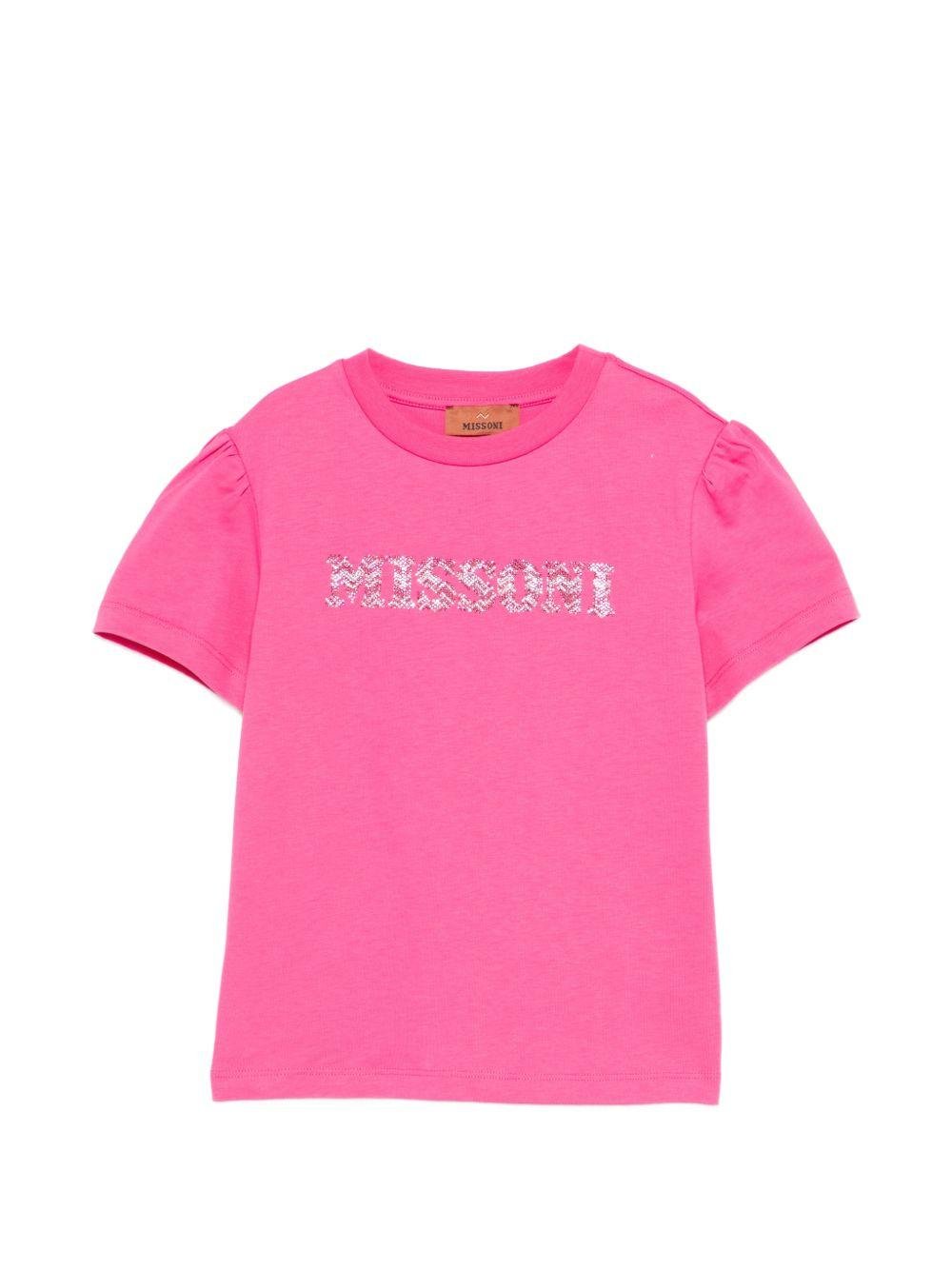 T-shirt per bambina Missoni Kids rosa con logo decorato - Rubino Kids