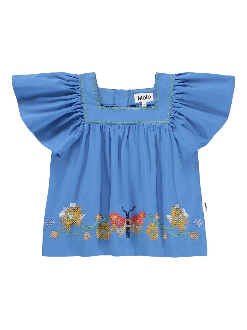 T-shirt per bambina Molo blu con ricamo farfalle - Rubino Kids