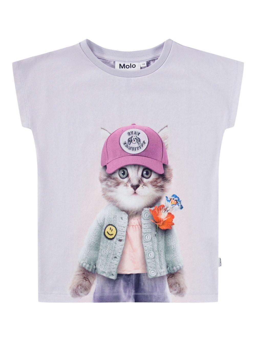 T-shirt per bambina Molo viola a maniche corte con stampa - Rubino Kids