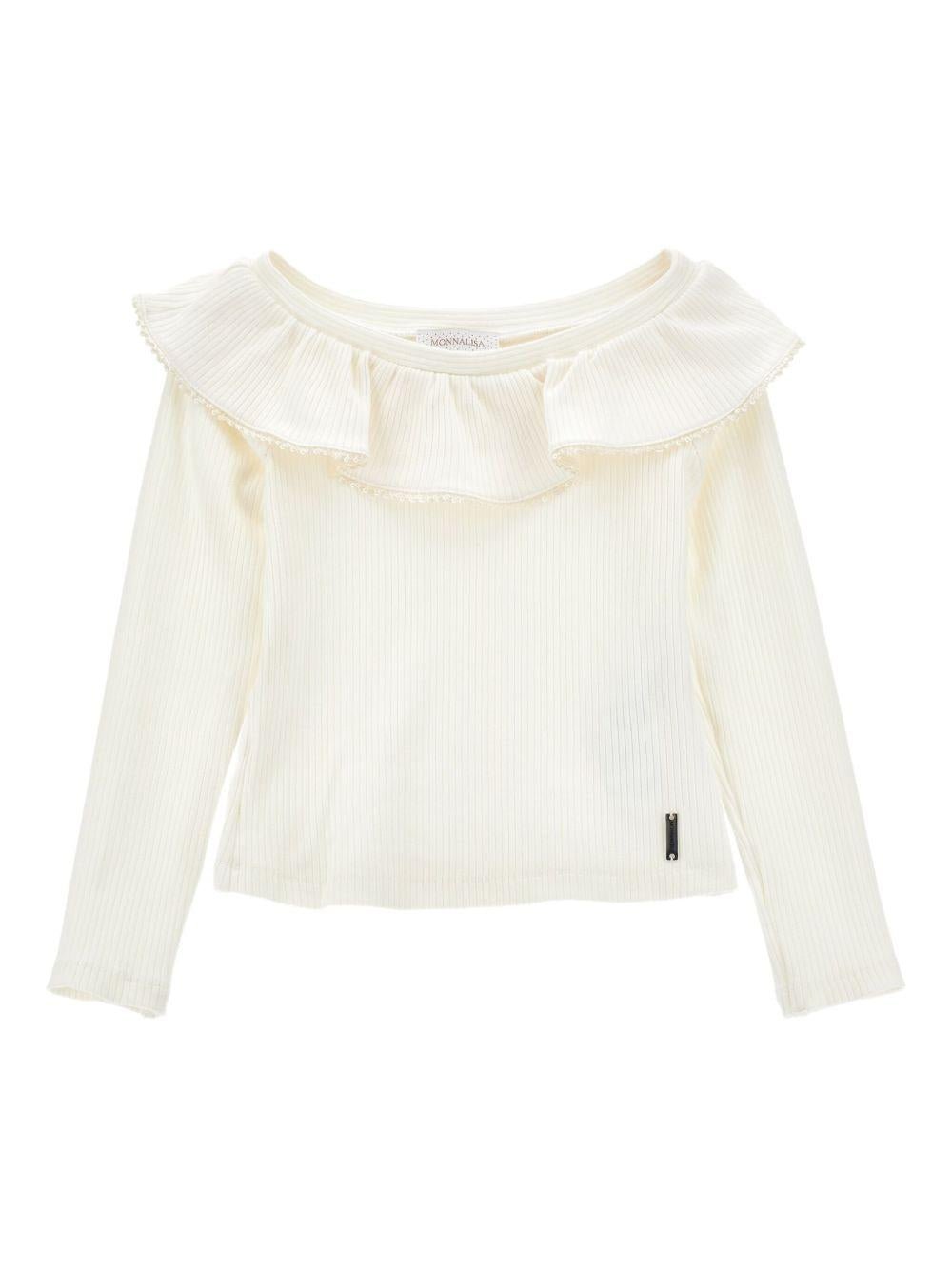 T-shirt per bambina Monnalisa bianca con colletto con increspature - Rubino Kids